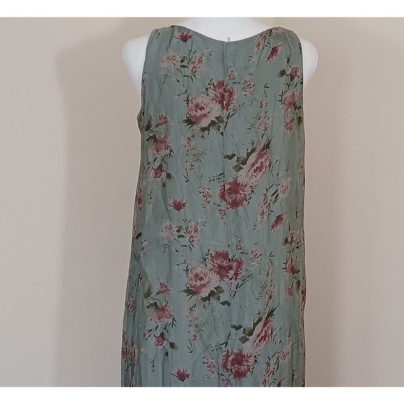Cobblestone Living Sage Green Floral Tank Maxi Dress Rayon Silk Women US OS - Picture 5 of 8